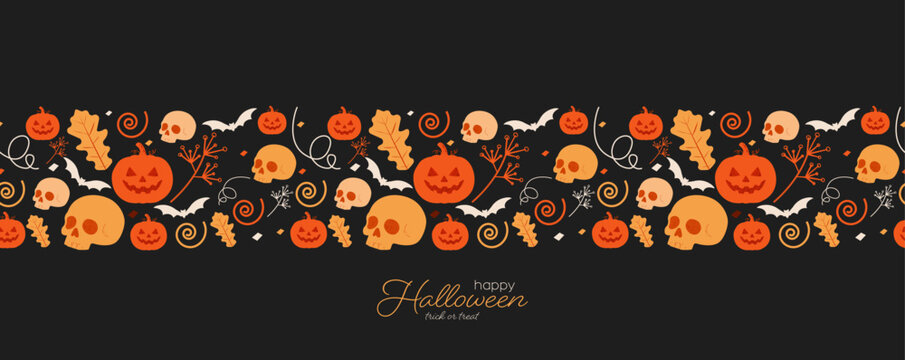 Halloween beautiful seamless pattern border.