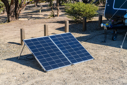 Camping with portable solar panels in Deep Creek, South Australia