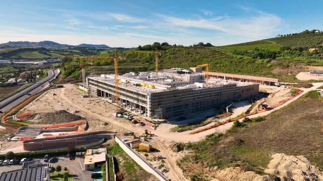 Aerial view of construction hospital site in Ancona, Italy.