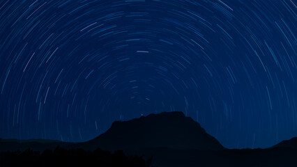 Beautiful star trail image during the night of the Geminids meteor shower in the Winter. © nopporn