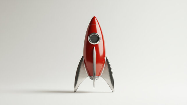 A vintage-looking red and silver rocket is shown against a white backdrop.  It's a 3D image for a business start-up.