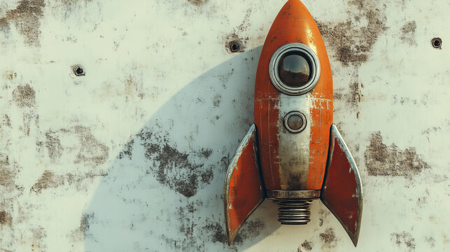 A vintage-looking red and silver rocket is shown against a white backdrop.  It's a 3D image for a business start-up.