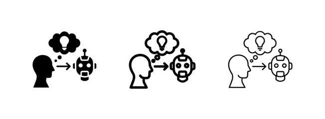 Fototapeta premium Human AI Collaboration Icon Set Thinking Head and Robot Icons