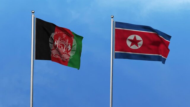 Afghanistan and North Korea Waving Flags, 3D Illustration