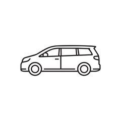 Fototapeta premium Family minivan with long roof sliding side door large windows and compact wheels in a clean black and white side view icon