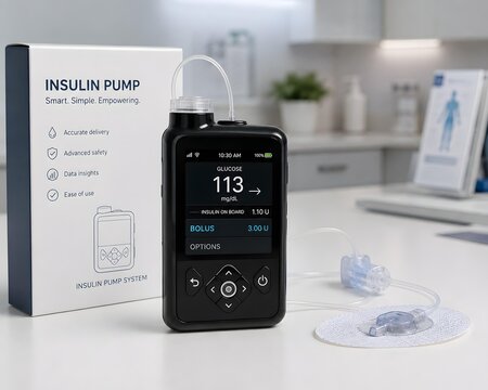 Modern Insulin Pump with Infusion Set in Clinical Healthcare Setting