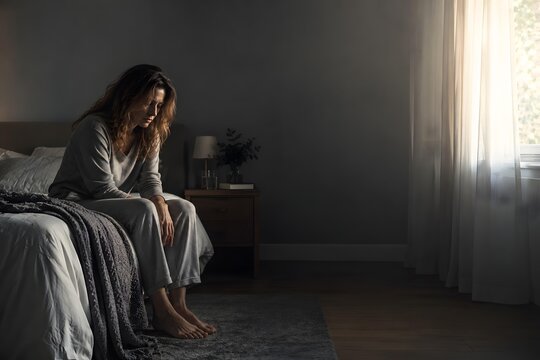 Woman Experiencing Emotional and Physical Effects of Menopause at Home