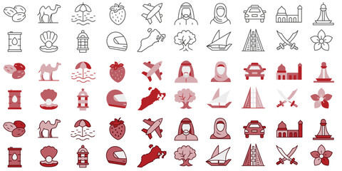 Obraz premium A set of icons dedicated to Bahrain. A collection of icons in various styles.