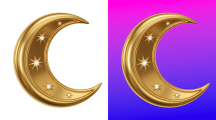 Glowing golden crescent moon with star accents © Abdur