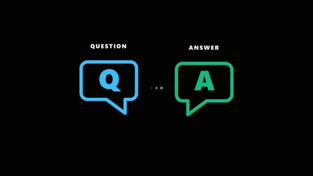 Animated question and answer icons with neon speech bubbles. 4K Video
