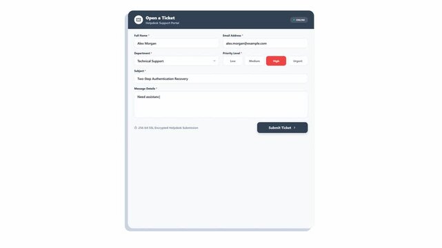 User interface for submitting a customer support ticket online. 4K Video