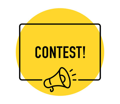 Contest banner, competition, giveaway, prize, winner, challenge, participation, promotion, marketing, advertising, megaphone, vector illustration