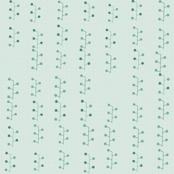 Seamless pattern with vertical rows of green branch-like shapes on a light mint green background des
