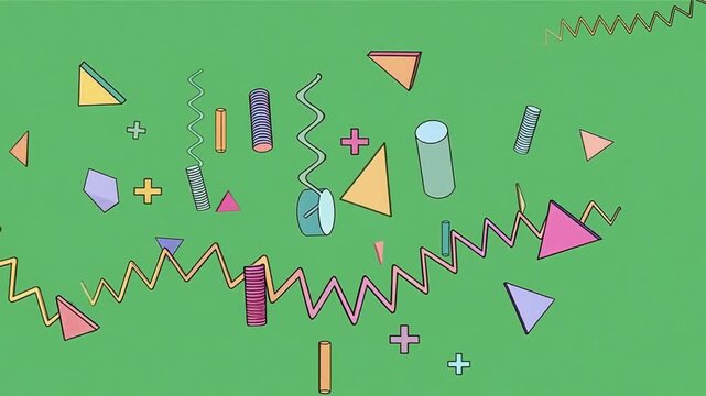 Memphis Abstract Geometric Floating Shapes on Green Screen Vector Background 5 Seconds Video