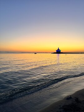 Sunset over the Caspian Sea beach
