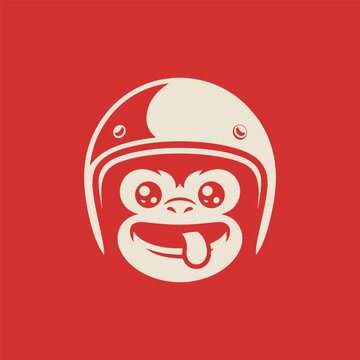 Cute monkey wearing a motorcycle helmet