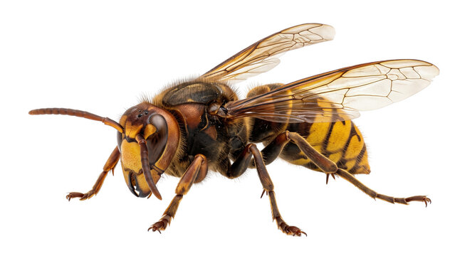 High shot of a honeybee in flight, its fuzzy body and transparent wings clearly visible, isolated on a clean background, honey bee png image
