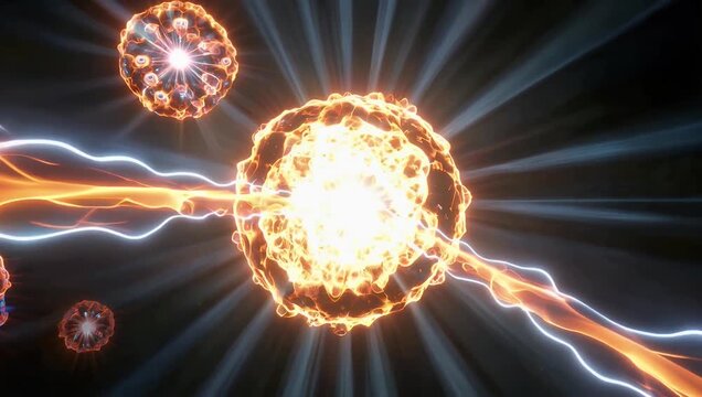 High-impact 4K resolution animated visual effect depicting a dense core of luminous energy clustering and expanding violently outward into a bright shockwave suited for science fiction productions