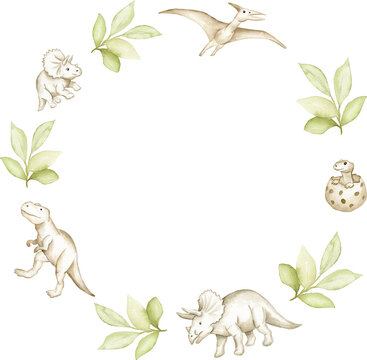 Watercolor Dinosaur Forest Wreath Nursery Frame