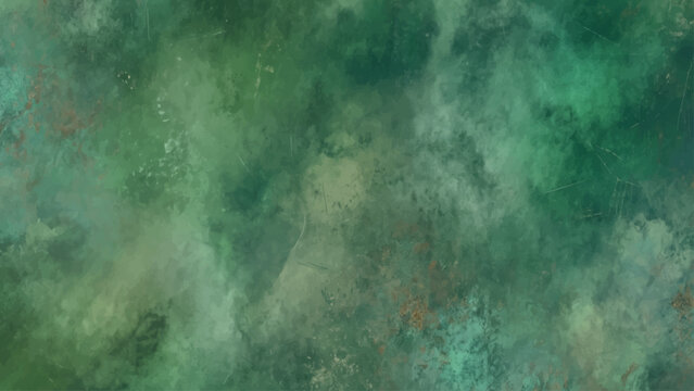 Worn green and teal grunge texture background. Weathered patina with layered depth. Vector design for wallpaper, invitation and website header.