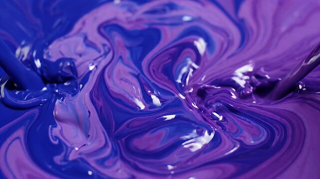 Abstract Swirling Purple and Blue Liquids - Close-up view of viscous liquids in shades of purple and blue swirling together, creating organic patterns and textures.