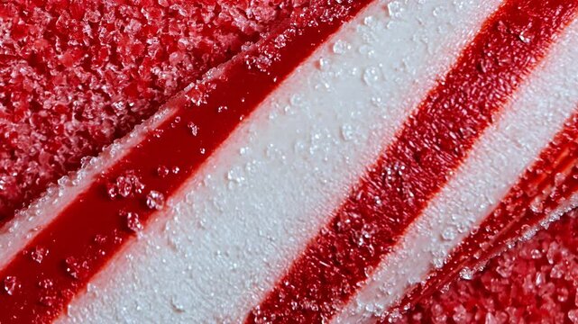 Extreme Macro Shot of Red and White Striped Candy Cane Texture Video.