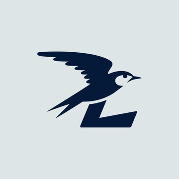 Minimalist bird logo design letter l