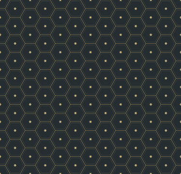 Seamless Japanese kikkou hexagonal ornament in charcoal gold