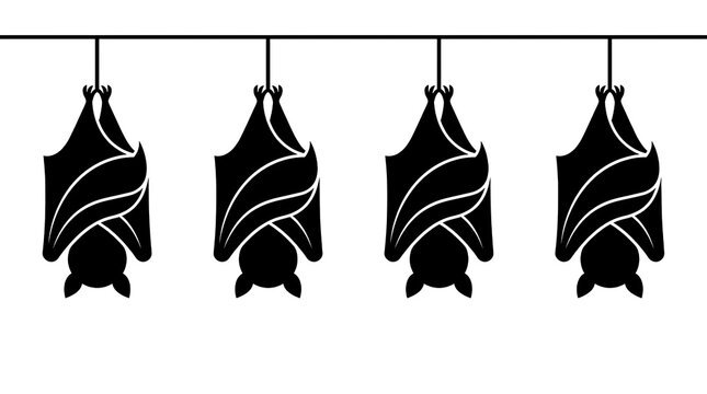 Large bat silhouettes hanging from a top wire.