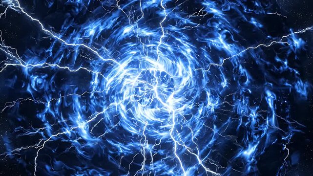 Blue Electric Swirl Energy Portal - A swirling vortex of vibrant blue energy crackles with white lightning strikes against a dark background.