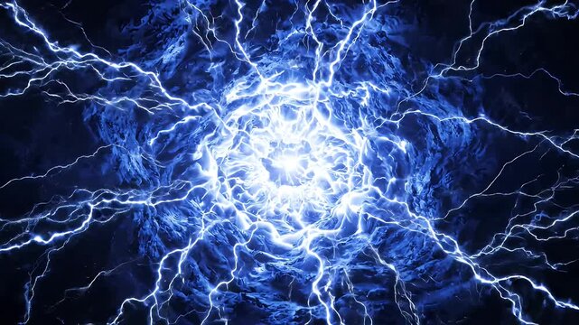 Electric Blue Energy Burst - A powerful burst of bright blue electrical energy radiates from the center against a dark background.