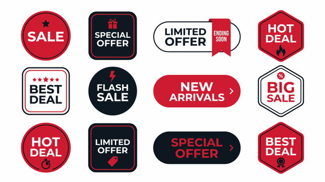 Colorful sale promotion badges with transparent backgrounds for marketing materials