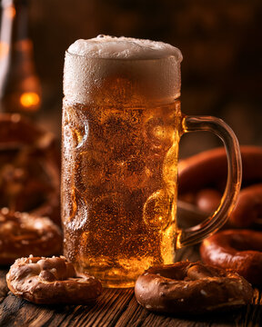 glass of beer on wooden table
