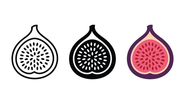 Fig fruit icons featuring line, solid, and colorful styles for food graphics, healthy eating, nutrition, recipes, and packaging design.