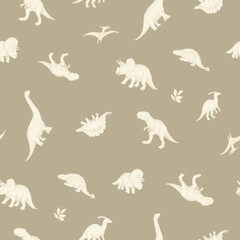 Neutral Dinosaur Silhouette Seamless Pattern Background © liliia_sinhina