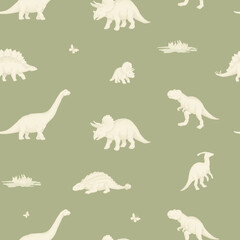 Sage Green Dinosaur Silhouette Seamless Pattern © liliia_sinhina