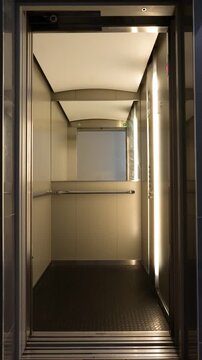 Elevator doors opening and closing in a modern building, empty lift interior and vertical transportation concept