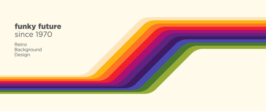 Retro abstract background featuring colorful lines in simple curved style. Vector illustration.