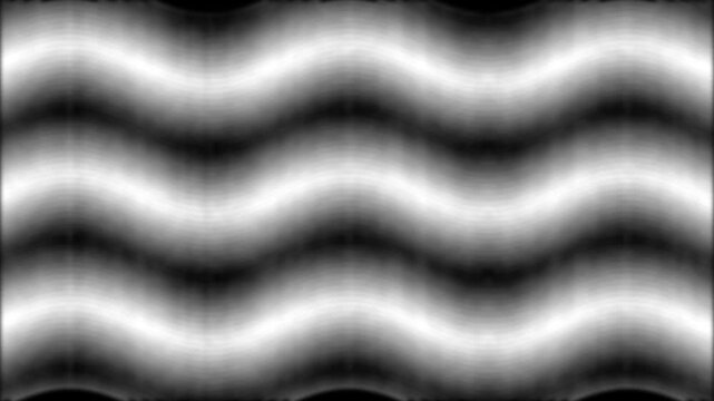 Moire pattern seamless loop on black background, white wavy stripes interference slowly flowing full frame, 4K abstract motion background for technology and presentation videos