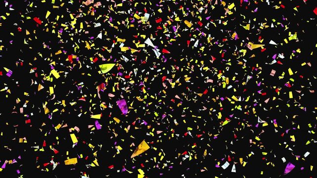  Realistic 3D rendered colorful metallic confetti burst animation against green screen and white solid background. exploding confetti On Transparent alpha Background.