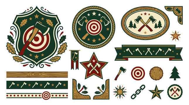 Axe Throwing Bar Entertainment Badge Emblem Logo Vector Set