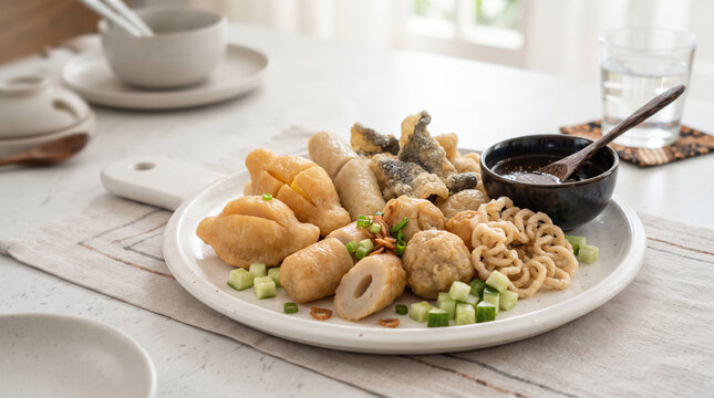 Traditional Indonesian Pempek Palembang Fish Cakes with Cuko Sauce