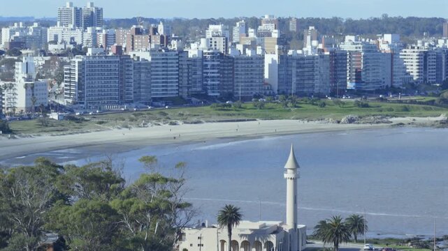 Aerial view of Rambla del Buceo in Montevideo, Uruguay.