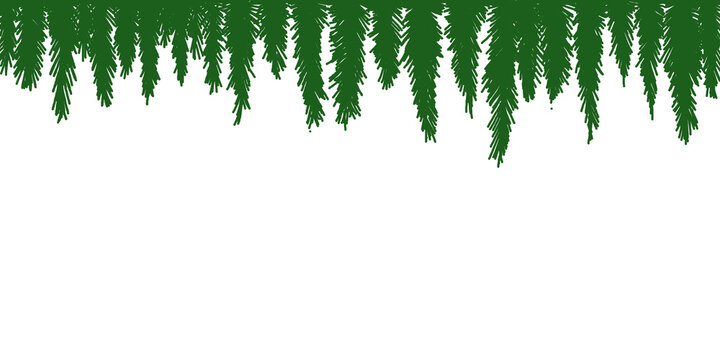 Hand-drawn Christmas fir leaf decorations, hung in a row.