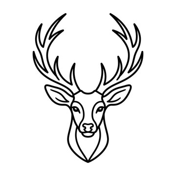 Deer head with large antlers outline vector icon illustration of stag buck wildlife mascot isolated on white
