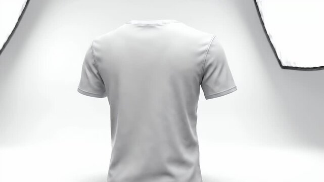 Clean White T-Shirt Product Mockup - A blank white t-shirt is showcased in a studio setting, viewed from the back with soft studio lighting.