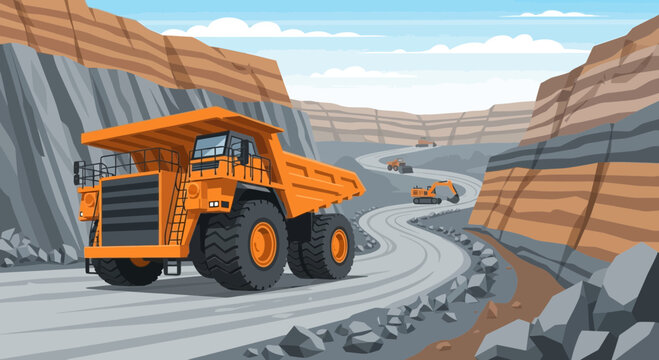 Orange snow plow clearing winter road in mountains.