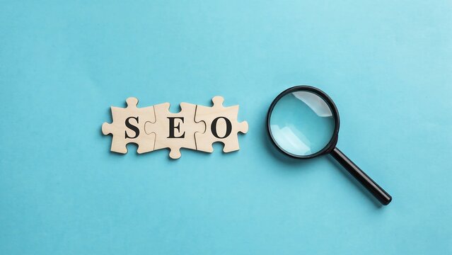 Seo optimization concept with magnifying glass search engine optimization strategy for digital marketing success
