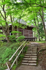 新緑に囲まれた中尊寺の木造建築（岩手県平泉町） © UI_forever