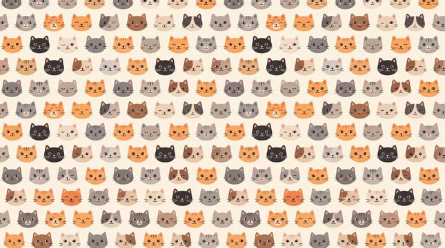 Cute cat face seamless pattern with various expressions
